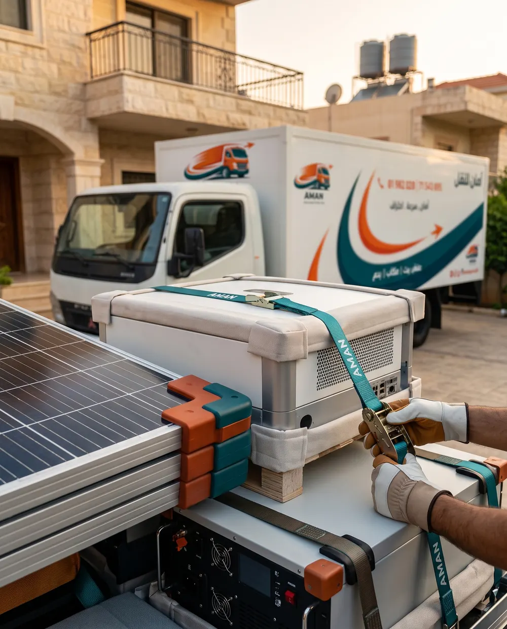 ربط وتثبيت معدات بأحزمة قبل النقل
